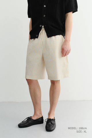UNISEX PAJAMA BERMUDA SHORTS BEIGE STRIPE