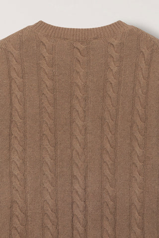 UNISEX HAIRY CABLE CREW NECK CARDIGAN CAMEL