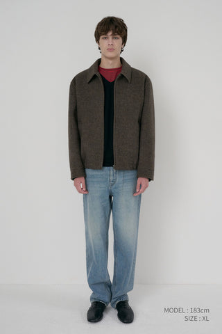 UNISEX COLLARED WOOL BLOUSON BROWN MELANGE