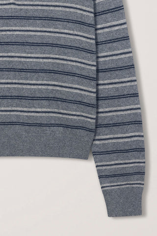 UNISEX COLLARED STRIPED SWEATER GREY