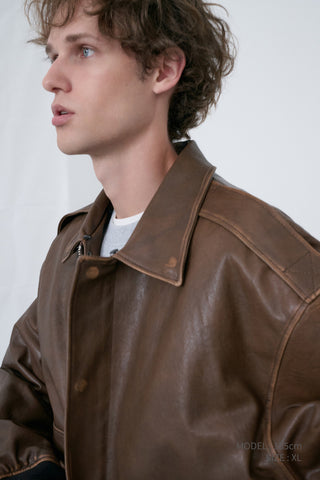 UNISEX DETACHABLE A-2 LEATHER BLOUSON BROWN