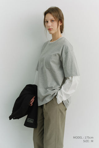 UNISEX LAYERED SET-UP T-SHIRT MELANGE GREY OFF WHITE