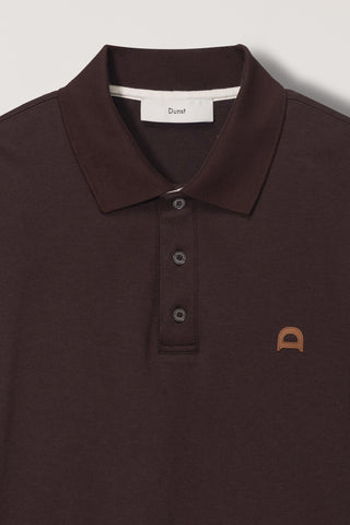 UNISEX LEATHER LOGO COLLARED T-SHIRT BROWN