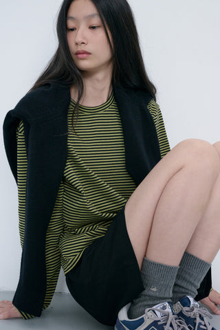 UNISEX MUTED STRIPED T-SHIRT OLIVE KHAKI