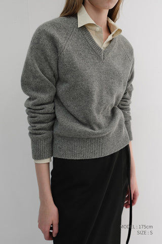 UNISEX SOFT VOLUME V-NECK SWEATER MELANGE GREY