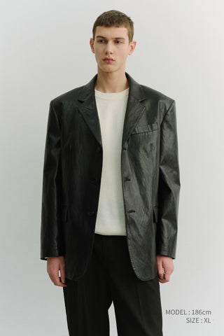 UNISEX 3 BUTTON ALTER-LEATHER BLAZER BLACK
