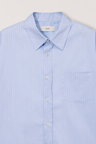 UNISEX OVERSIZED HALF SLEEVE STRIPED SHIRT SOFT BLUE STRIPE