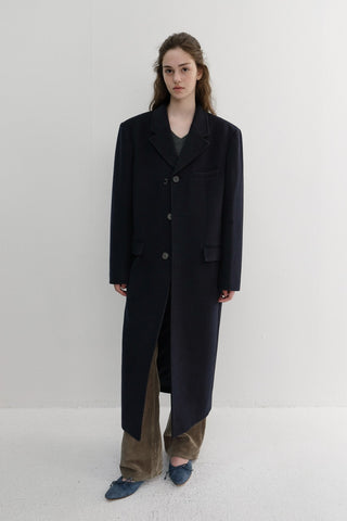 UNISEX 2-WAY 3 BUTTON CASHMERE COAT NAVY