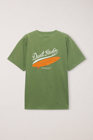 UNISEX SUMMER HOLIDAY SURF BOARD T-SHIRT OLIVE GREEN