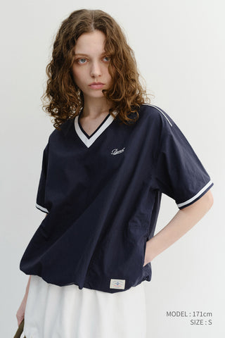 UNISEX V-NECK WOVEN TOP NAVY