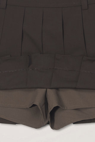 PLEATS MINI SKIRT BROWN