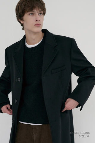 UNISEX 2-WAY 3 BUTTON CASHMERE COAT BLACK