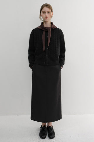 UNISEX HAIRY CABLE CREW NECK CARDIGAN BLACK