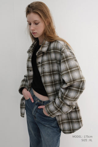 UNISEX QUILTED FLANNEL SHIRT KHAKI CHECK
