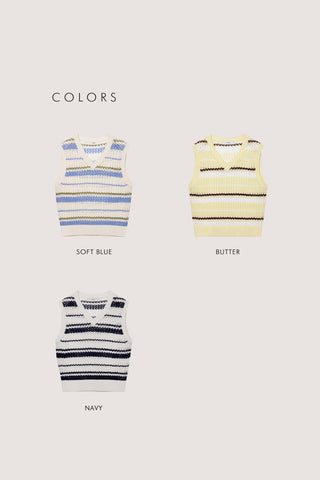 UNISEX CHUNKY STRIPED KNIT VEST NAVY