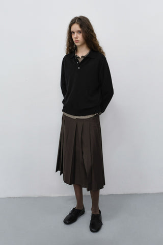 PLEATS LONG SKIRT BROWN