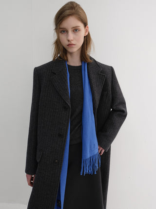 FRINGED CASHMERE MUFFLER KOVALT BLUE