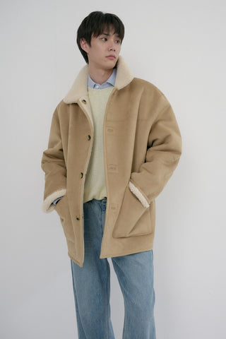 UNISEX REVERSIBLE SOFT SHEARLING HALF JACKET SOFT BEIGE