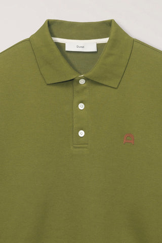 UNISEX LEATHER LOGO COLLARED T-SHIRT OLIVE