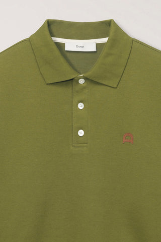 UNISEX LEATHER LOGO COLLARED T-SHIRT OLIVE