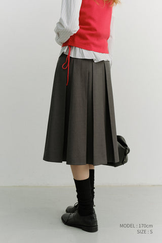 VOLUME PLEATS MIDI SKIRT MID GREY