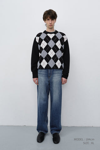 UNISEX ARGYLE CREWNECK SWEATER BLACK