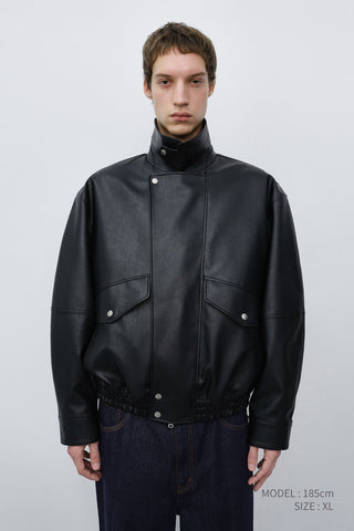 UNISEX CROPPED ALTER-LEATHER BLOUSON BLACK