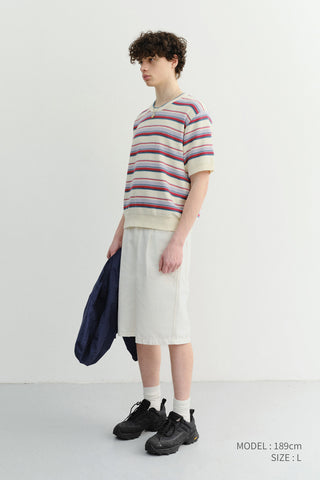 PLEATED BERMUDA DENIM SHORTS CREAM