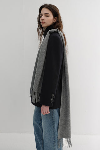 FRINGED CASHMERE MUFFLER MELANGE GREY