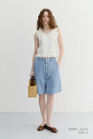 UNISEX LINEN DENIM SHORTS LIGHT BLUE