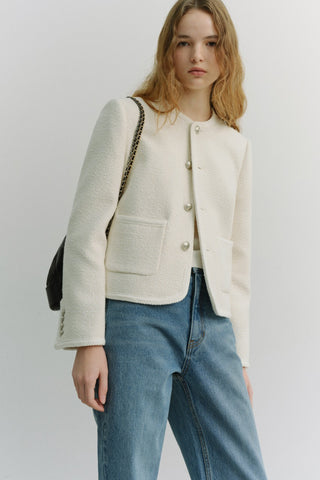 UNISEX CLASSIC BOUCLE TWEED JACKET CREAM