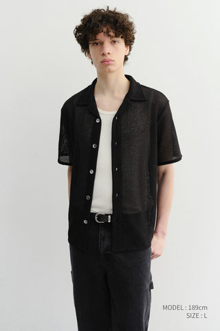 OPEN COLLARED CROCHET SHIRT BLACK