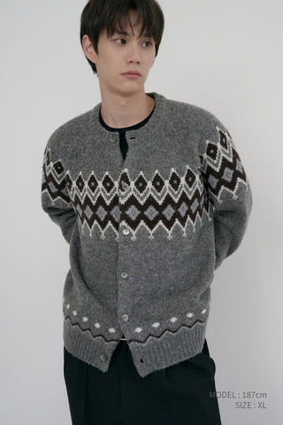[SULLYOON PICK] UNISEX CHUNKY PATTERN CARDIGAN MELANGE GREY