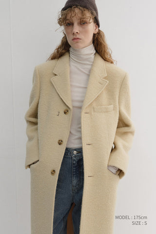 UNISEX 2-WAY 3 BUTTON BOUCLE WOOL COAT BUTTER CREAM