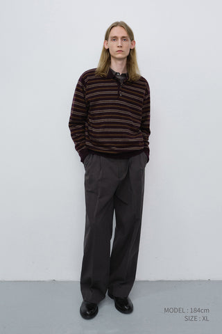 UNISEX COLLARED STRIPED SWEATER BROWN