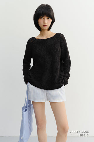 CROCHET CREWNECK KNIT BLACK