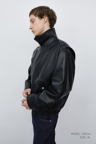 UNISEX CROPPED ALTER-LEATHER BLOUSON BLACK
