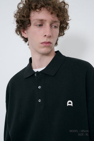 UNISEX LEATHER LOGO COLLARED T-SHIRT BLACK