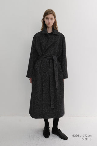 UNISEX RELAXED DOUBLE-BREASTED ROBE COAT CHARCOAL TWEED