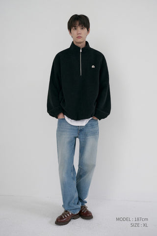 UNISEX HALF ZIP-UP FLEECE SWEATSHIRT BLACK