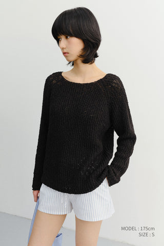 CROCHET CREWNECK KNIT BLACK