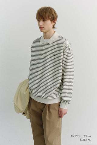 UNISEX STRIPED LOGO COLLARED T-SHIRT IVORY STRIPE