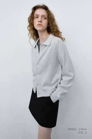 UNISEX COLLARED KNIT CARDIGAN LIGHT MELANGE GREY