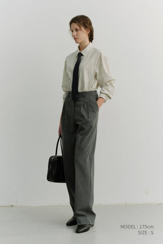 DOUBLE PLEATED SLACKS MELANGE GREY