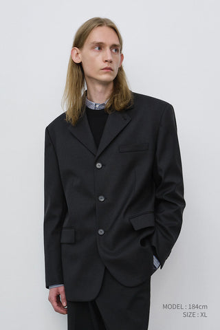 UNISEX CLASSIC 3 BUTTON WOOL BLAZER BLACK