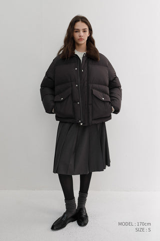 UNISEX COLLARED GOOSE DOWN JACKET DEEP BROWN