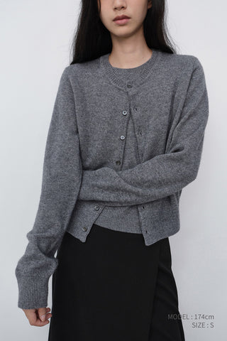 HALF SLEEVE KNIT TOP MELANGE GREY