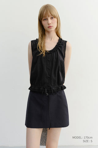 FRILL SLEEVELESS BLOUSE BLACK
