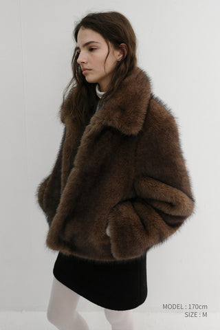 CROPPED FUR JACKET BROWN