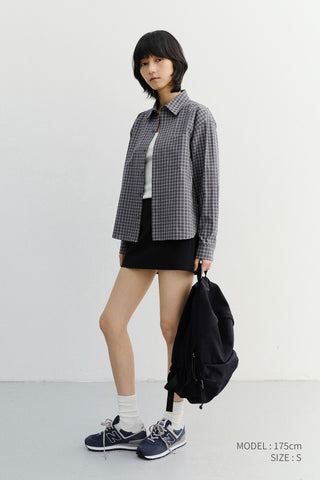 UNISEX CROPPED CHECKED SHIRT NAVY CHECK